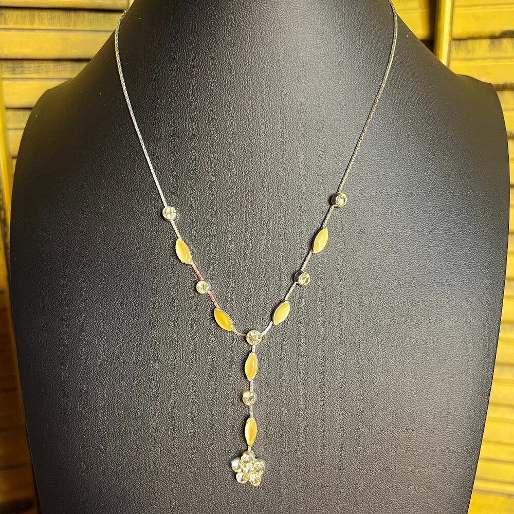 Dainty Icing Brand Silvertone Yellow Rhinestone Y Necklace